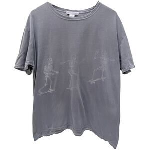 Vintage Style Skeleton Skateboard T Shirt Mens One Size Gray Graphic Tee